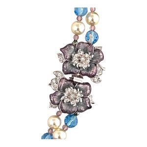 New Nolan Miller Beaded Necklace Crystal & Enamel Flower Clasp Pearls - 7E